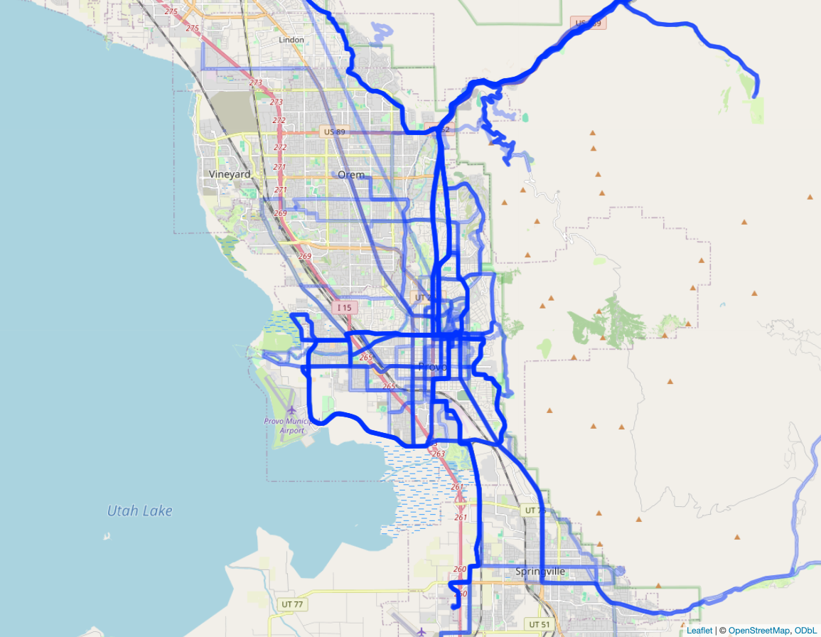 Orem/Provo Heatmap of bike rides