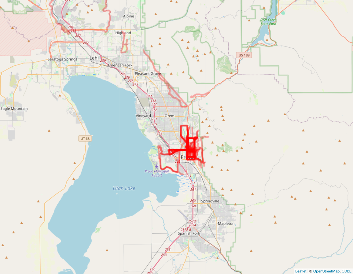 UT County Heat Map of run rides